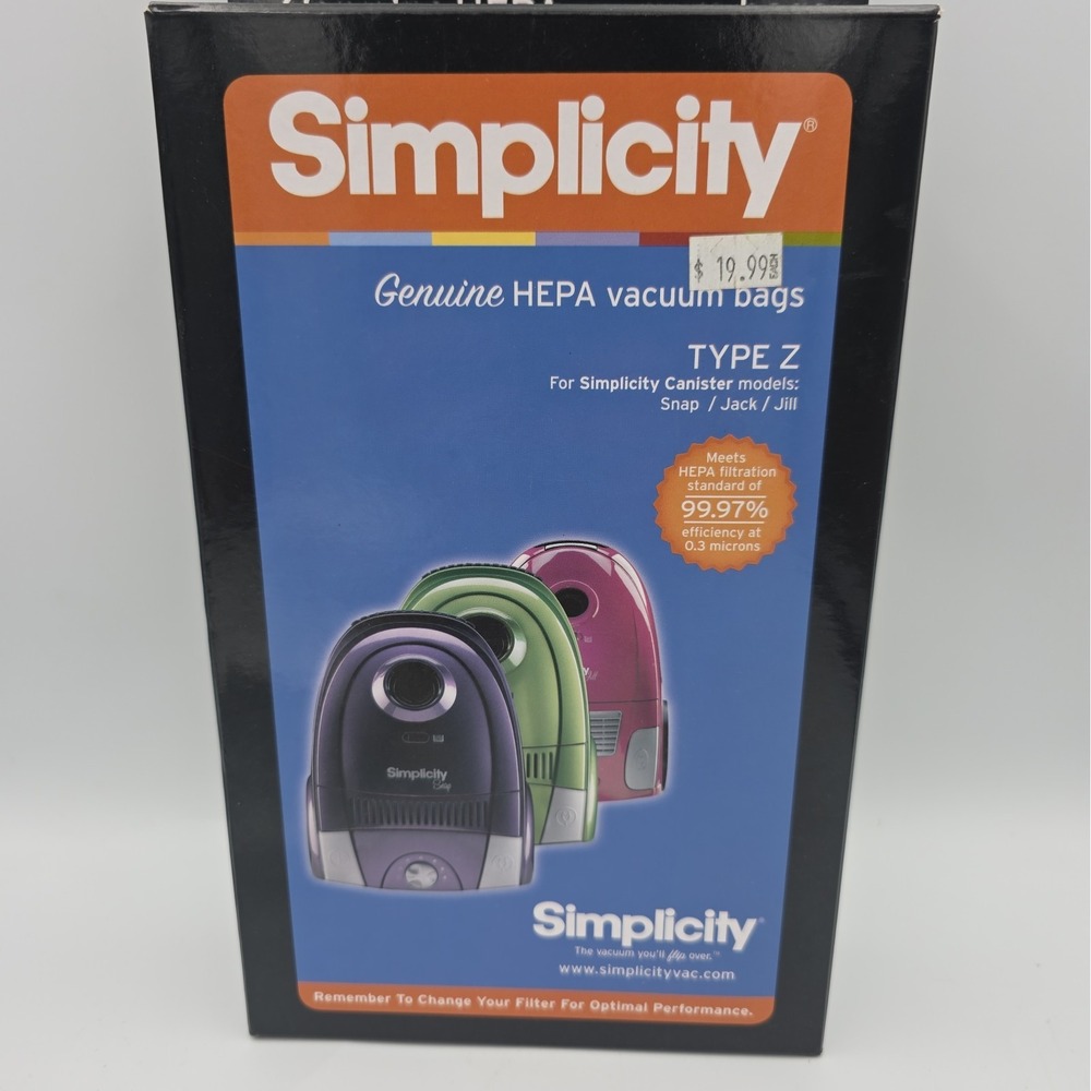 5 PACK Simplicity Genuine Type Z Hepa Bags Jill, Snap, Jack Canister SZH-6, NEW